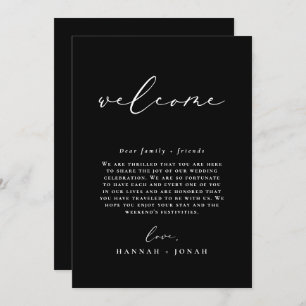 Zwart Minimalistisch Trouwprogramma Welkom Tas kaa Kaart