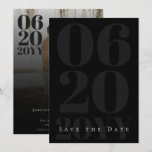 Zwart minimalistisch vet type foto save the date (Voorkant / Achterkant)