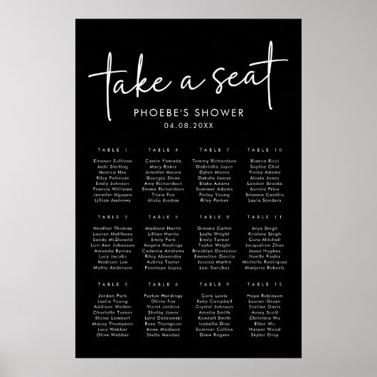 Zwart Minimalistisch Vrijgezellenfeest Zitkaarten Poster (Voorkant)