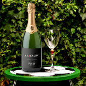 Zwart minimalistisch wit rood afstuderen naam sparkling wijnetiket