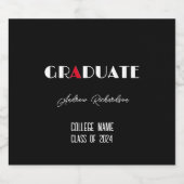 Zwart minimalistisch wit rood afstuderen naam sparkling wijnetiket (Enkel label)