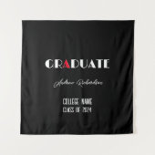 Zwart minimalistisch wit rood afstuderen naam wandkleed (Voorkant)