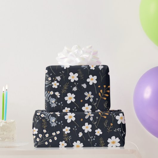 Zwart Minimalistisch Zachte Tuin Wildbloemenkweker Cadeaupapier (Feestgeschenken)