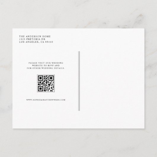 Zwart Minimalistische Bloemen Boeket QR Code Huwel Uitnodiging Briefkaart (Achterkant)