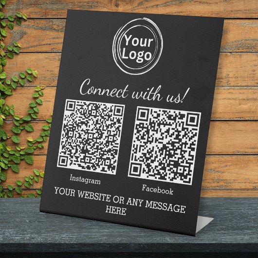 Zwart Minimalistische Business Logo Twee QR-codes Reclamebord Met Voetstuk