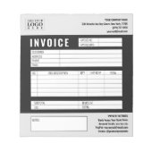 Zwart Minimalistische Custom Business Invoice Logo Notitieblok (Voorkant)