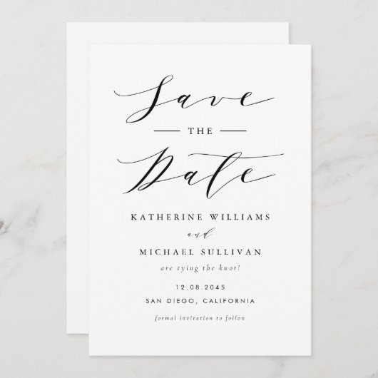 Zwart Minimalistische Dainty Script Wedding QR-cod Save The Date (Voorkant / Achterkant)