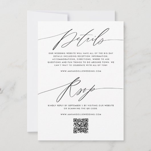 Zwart minimalistische dubbelzijdige bruiloft kaart (Achterkant)