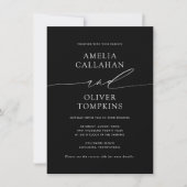 Zwart minimalistische dubbelzijdige bruiloft kaart (Voorkant)