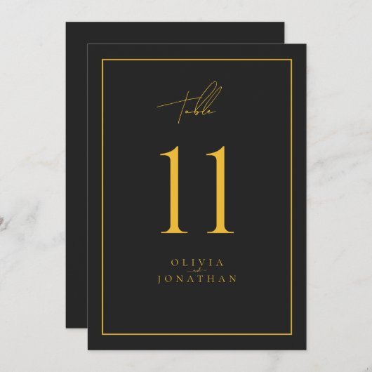 Zwart Minimalistische Elegante Trouwtafelnummers (Voorkant / Achterkant)