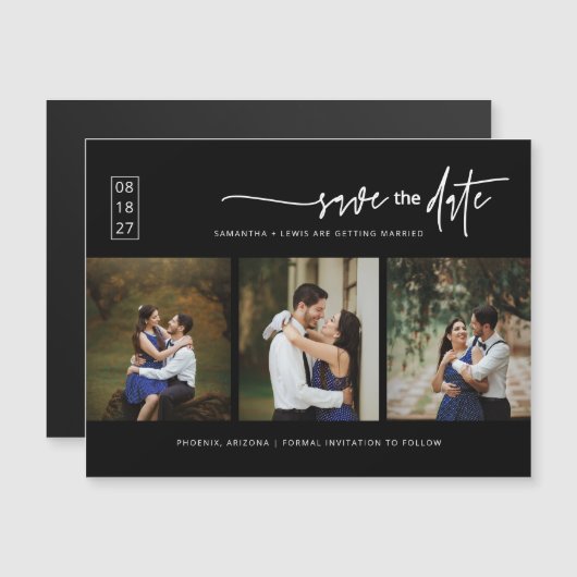 Zwart-minimalistische foto Opslaan datum magnetisc (Voorkant / Achterkant)