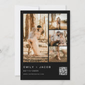 Zwart Minimalistische foto QR code bruiloft Kaart (Voorkant)