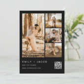 Zwart Minimalistische foto QR code bruiloft Kaart (Staand voorkant)