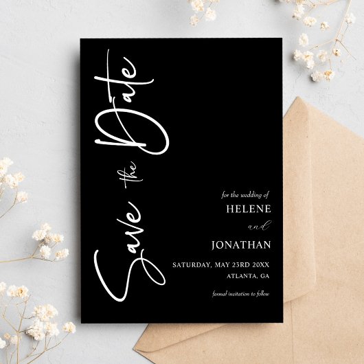 Zwart Minimalistische kalligrafie bruiloft Save The Date