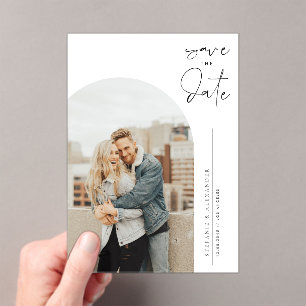 Zwart minimalistische kalligrafie foto acryl uitnodigingen