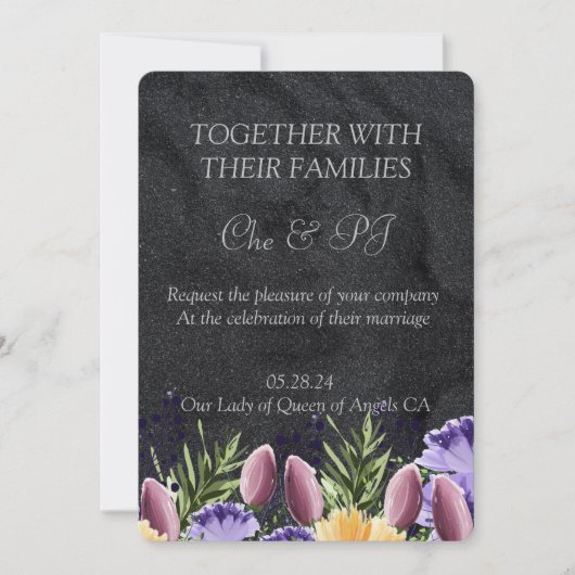 Zwart Minimalistische klassieke bruiloft Kaart (Voorkant)