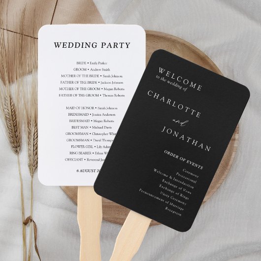 Zwart Minimalistische Moderne Huwelijksprogramma's Handwaaier