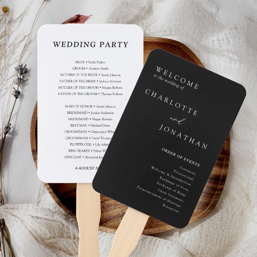 Zwart Minimalistische Moderne Huwelijksprogramma's Handwaaier