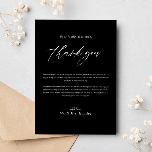 Zwart Minimalistische moderne kalligrafie bruiloft Bedankkaart