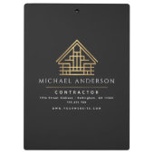 Zwart minimalistische woningbouwaannemer klembord (Achterkant)