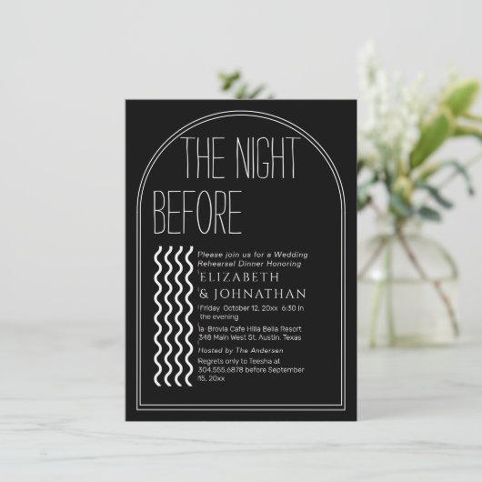 Zwart minimumscript de nacht voor uitnodiging (Staand voorkant)