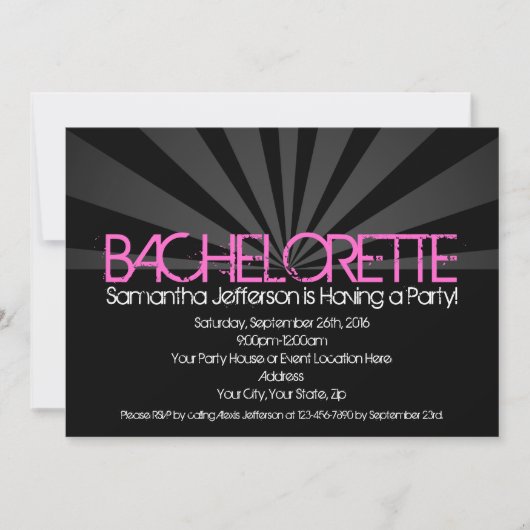Zwart Mode Lights Bachelorette Party Invitation Kaart (Voorkant)