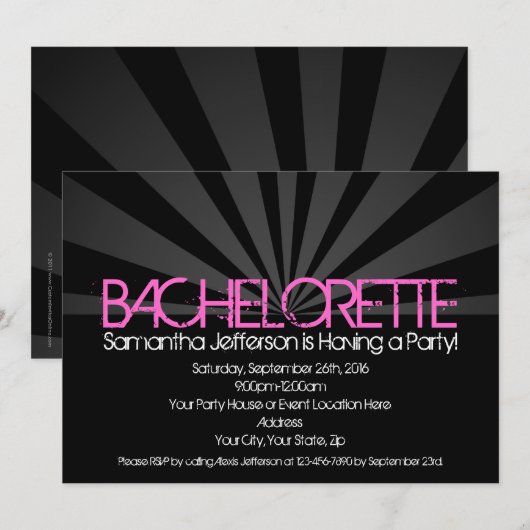 Zwart Mode Lights Bachelorette Party Invitation Kaart (Voorkant / Achterkant)