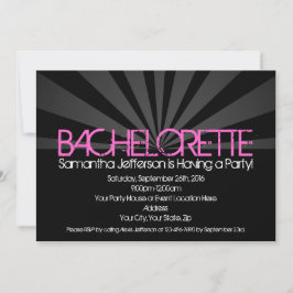 Zwart Mode Lights Bachelorette Party Invitation Kaart