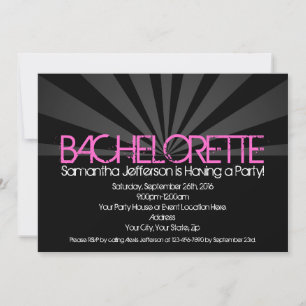 Zwart Mode Lights Bachelorette Party Invitation Kaart