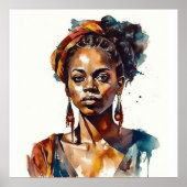 Zwart Model Boho Hoge Mode Vrouw Waterverf Poster (Voorkant)