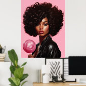 Zwart Model Hoge Mode Vrouw Mooi Roze Poster (Thuiskantoor)
