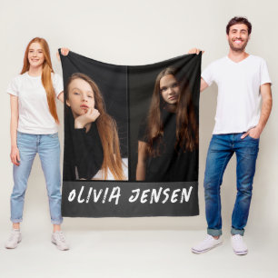 Zwart Modern 2 foto naam Fleece Deken