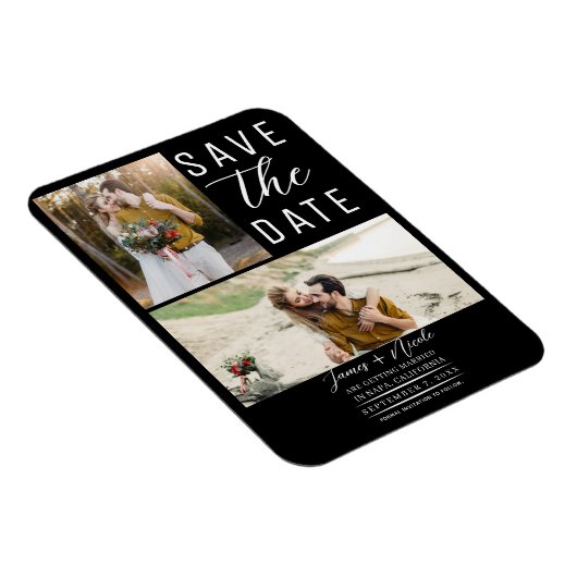 Zwart Modern 2 Foto's Bewaar de datum Bruiloft Magneet (Rechterzijde)