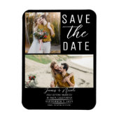Zwart Modern 2 Foto's Bewaar de datum Bruiloft Magneet (Verticaal)