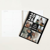 Zwart Modern 4 foto collage jaarlijks Planner (Display)