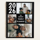 Zwart Modern 4 foto collage jaarlijks Planner (Voorkant)
