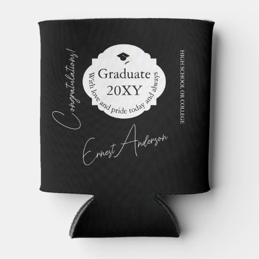 Zwart Modern Afstuderen Gefeliciteerd Afstuderen Blikjeskoeler (Voorkant)