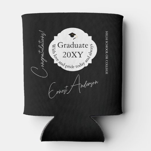 Zwart Modern Afstuderen Gefeliciteerd Afstuderen Blikjeskoeler (Achterkant)