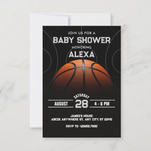 Zwart Modern Basketbal baby shower Kaart (Voorkant)