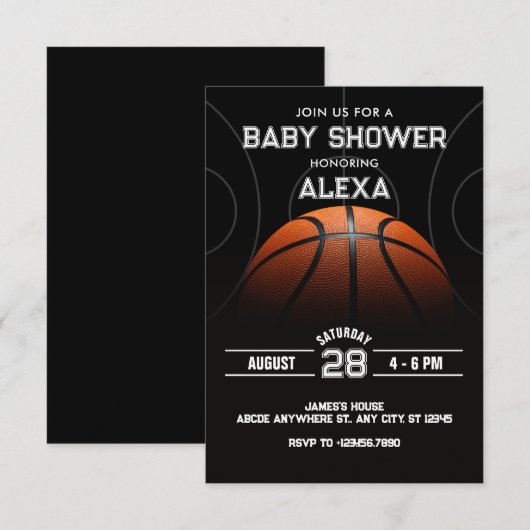 Zwart Modern Basketbal baby shower Kaart (Voorkant / Achterkant)