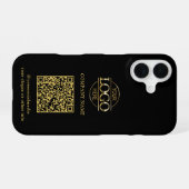 Zwart modern bedrijfslogo & QR-code promotie iPhone 16 Hoesje (Achterkant horizontaal)