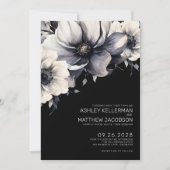 Zwart Modern Bloemen Huwelijk Kaart (Voorkant)