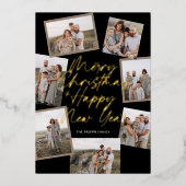Zwart Modern Boho 8 Photo Collage Kerstmis Folie Feestdagenkaart (Voorkant)