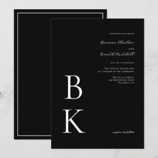Zwart Modern Bold Monogram Typografie Huwelijk Kaart