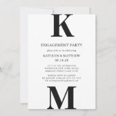 Zwart Modern Bold Monogram Verlovingsfeest Kaart (Voorkant)
