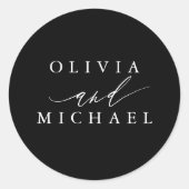 Zwart Modern Bruid en bruidegom Namen Bruiloft Ronde Sticker (Voorkant)