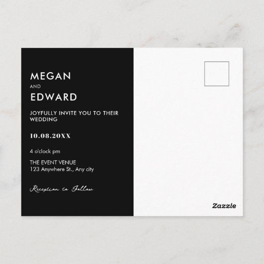 Zwart Modern bruiloft Briefkaart (Achterkant)