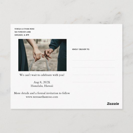 Zwart Modern Chic Bewaar de datum Fotocollage Briefkaart (Achterkant)