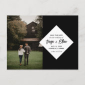 Zwart Modern Chic Bewaar de datum Fotocollage Briefkaart (Voorkant)