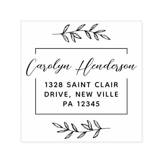 Zwart Modern Chic Botanical Leaves Typografie Zelfinktende Stempel (Design)